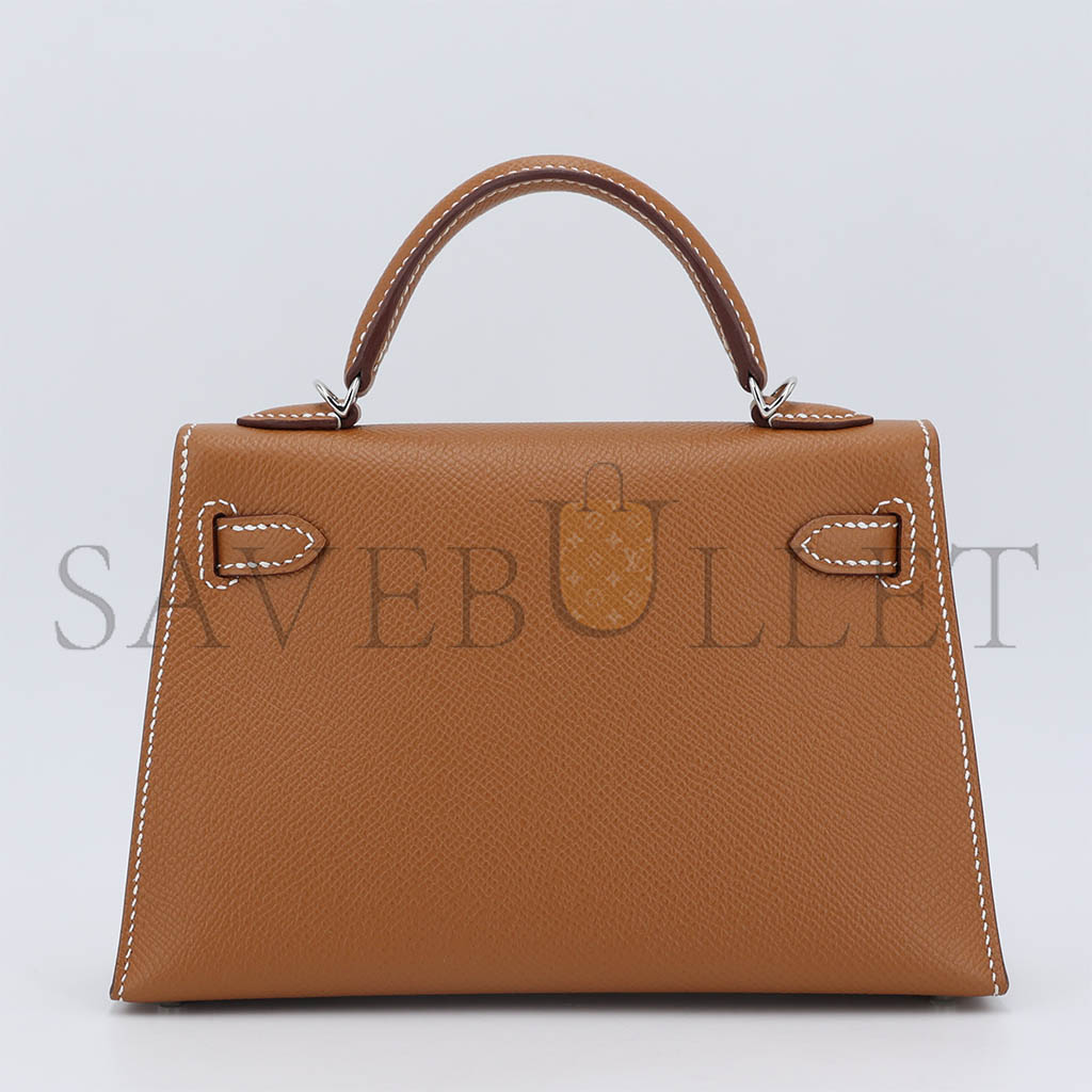 h**mes mini kelly second generation G01den brown epsom silver buckle (19*12*5.5cm)